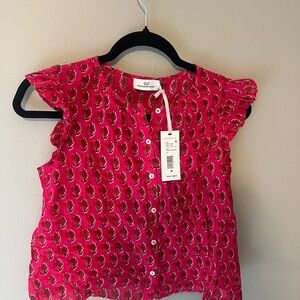 Vineyard Vines Girls' Pink Floral Button-Front Flutter Sleeve Top and Skirt